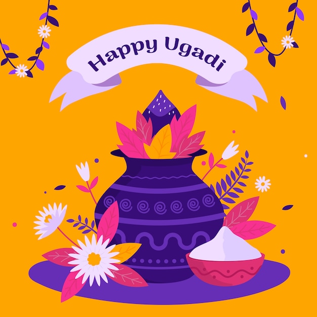 Vettore gratuito design piatto felice ugadi day