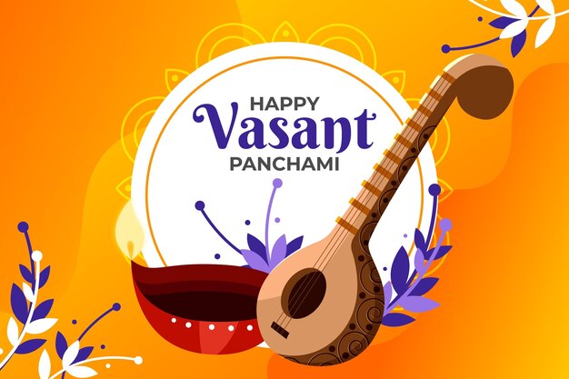 Flat design happy vasant panchami and leaves