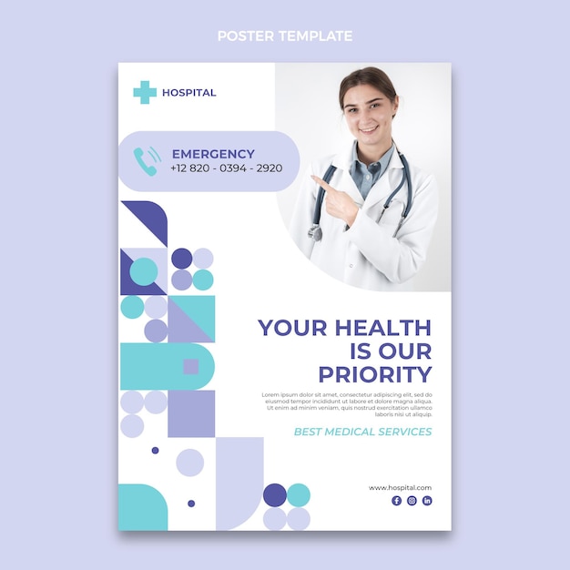 Плоский дизайн шаблона плаката приоритета здоровья