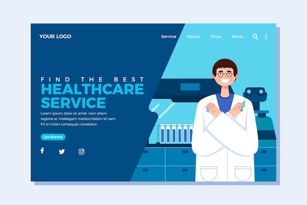 Бесплатное векторное изображение Целевая страница службы здравоохранения в плоском дизайне