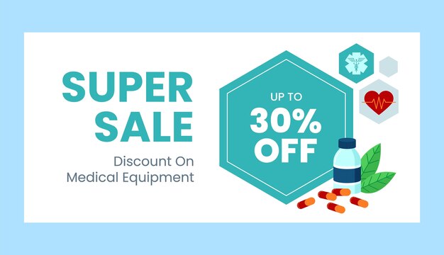 Flat design healthcare service  sale banner
