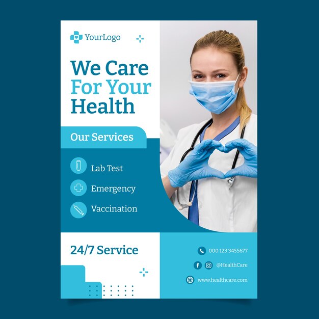 Flat design healthcare system poster