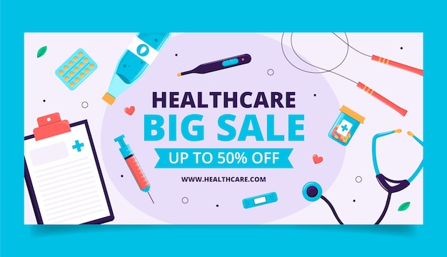 Flat design healthcare system sale banner