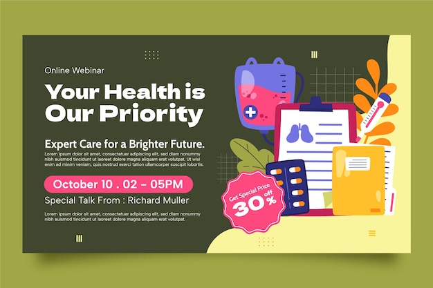 Free vector flat design healthcare webinar template