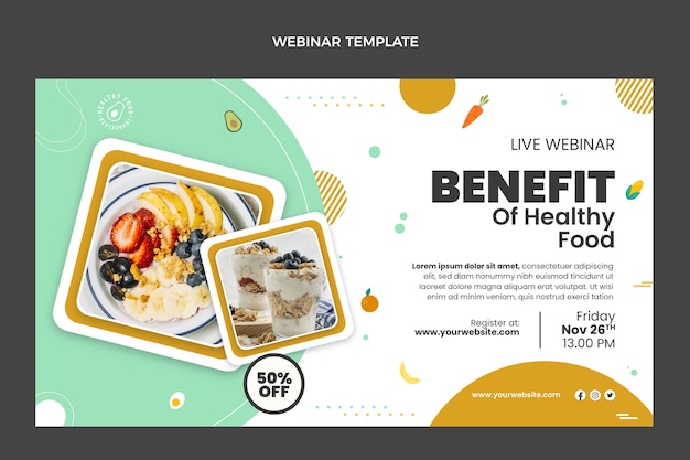 Free vector flat design healthy food benefits webinar