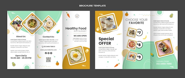 Vettore gratuito brochure di cibo sano dal design piatto