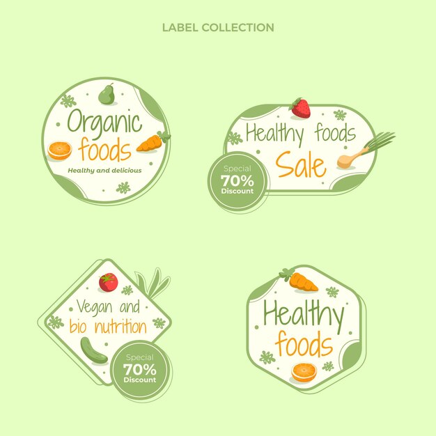 Flat design healthy food label collection
