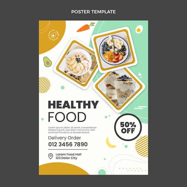 평면 디자인 건강 식품 포스터 템플릿