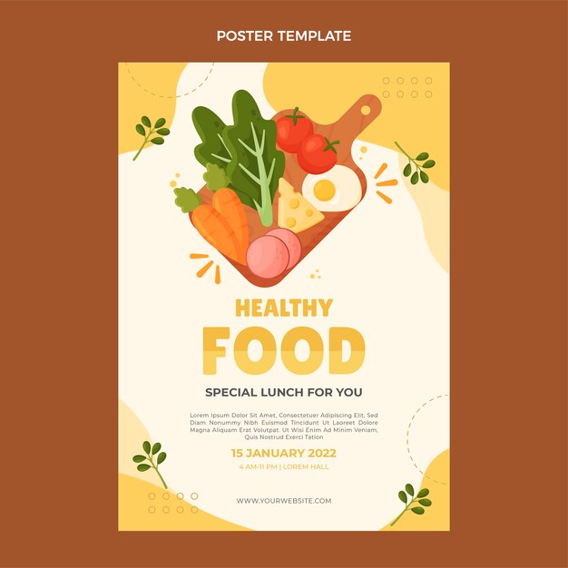フラットなデザインの健康食品ポスターテンプレート