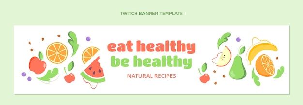 Плоский дизайн здорового питания twitch баннер