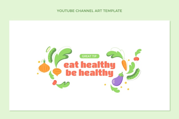 Free vector flat design healthy food youtube channel art