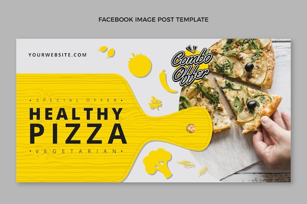 Vettore gratuito post di facebook pizza sana design piatto