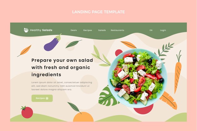 평면 디자인 건강 샐러드 방문 페이지