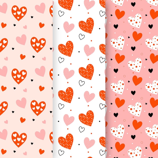 Flat design heart pattern pack