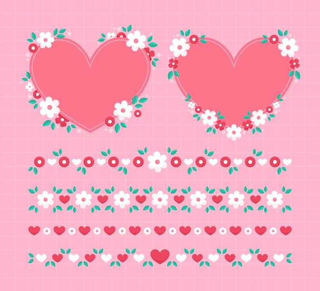 Flat design hearts borders and frames