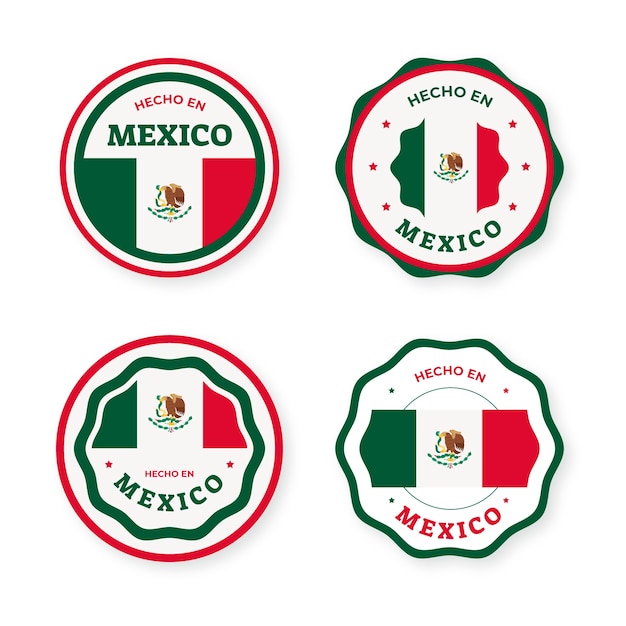 Коллекция этикеток hecho en mexico в плоском дизайне