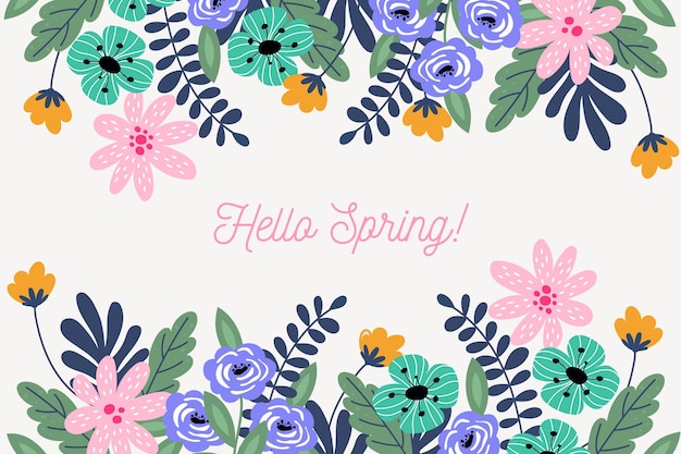 Flat design hello spring background