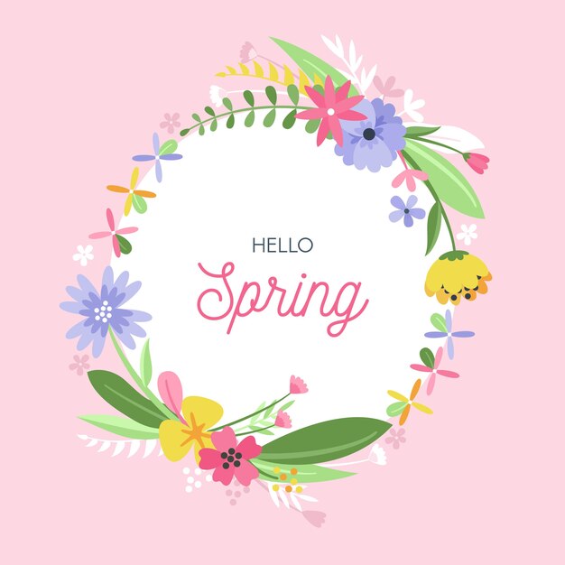 Flat design hello spring floral frame