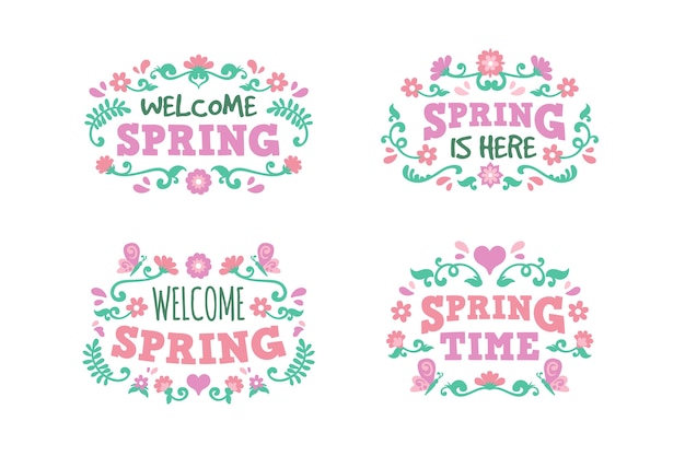 Flat design hello spring season badge