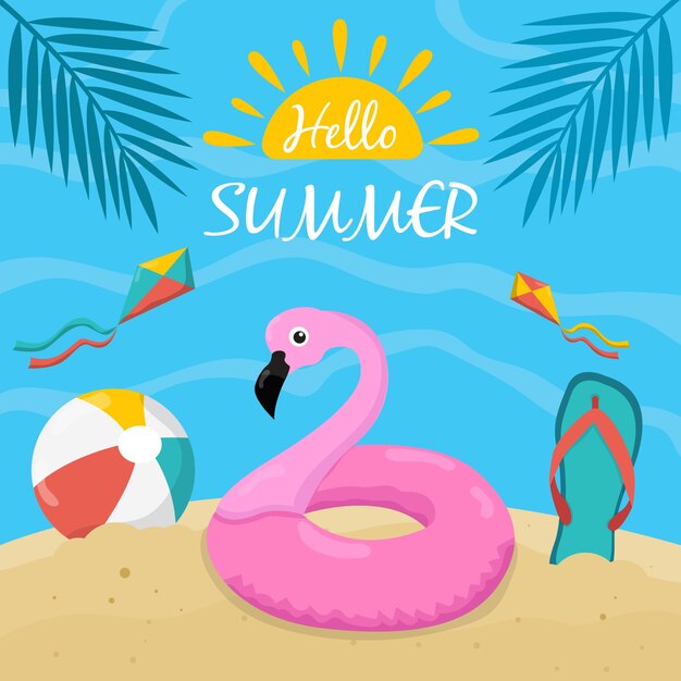 Flat design hello summer concept