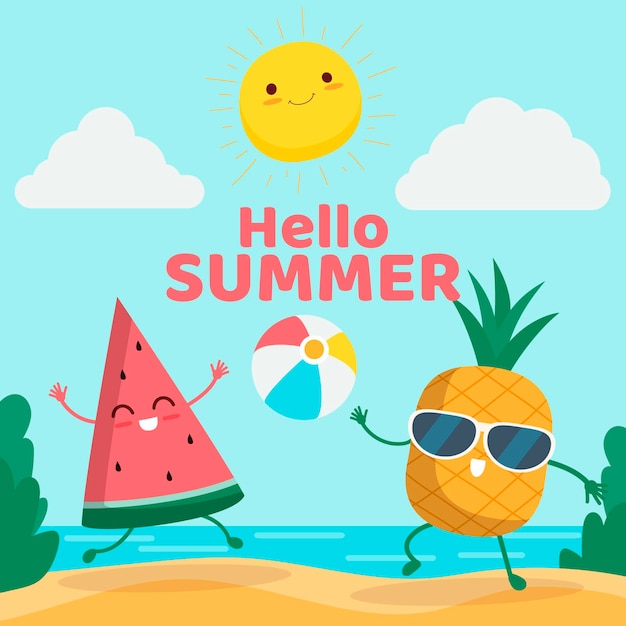 Flat design hello summer concept