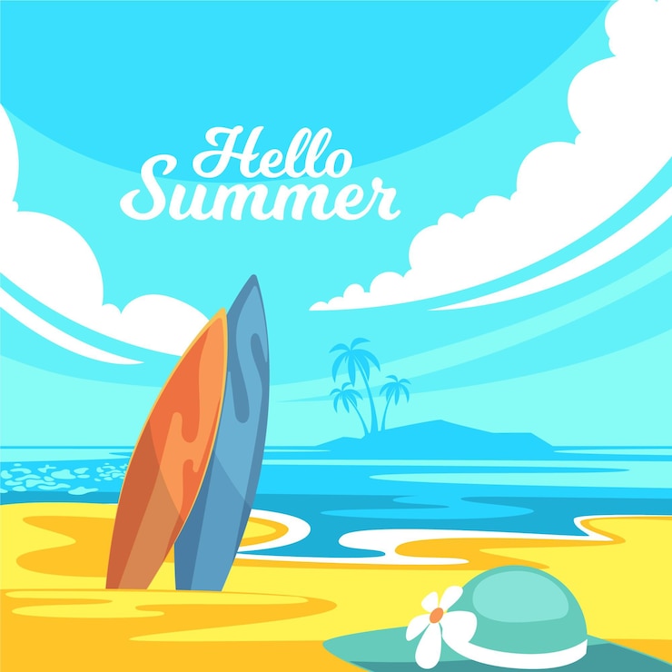 무료 Vector 평면 디자인 안녕하세요 여름 개념