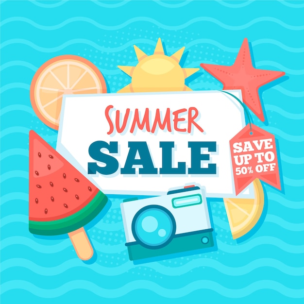 Free vector flat design hello summer sale banner