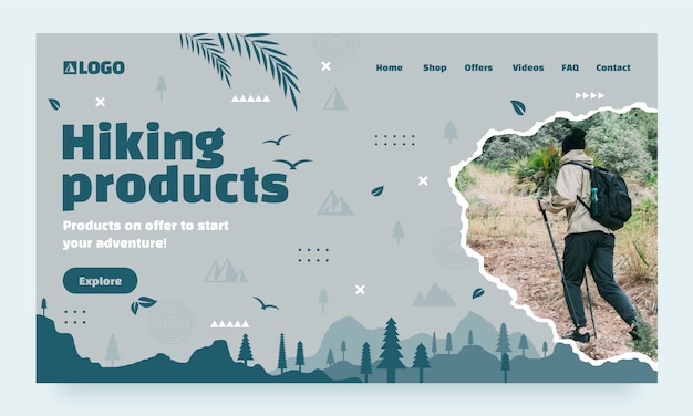 Free vector flat design hiking adventure landing page