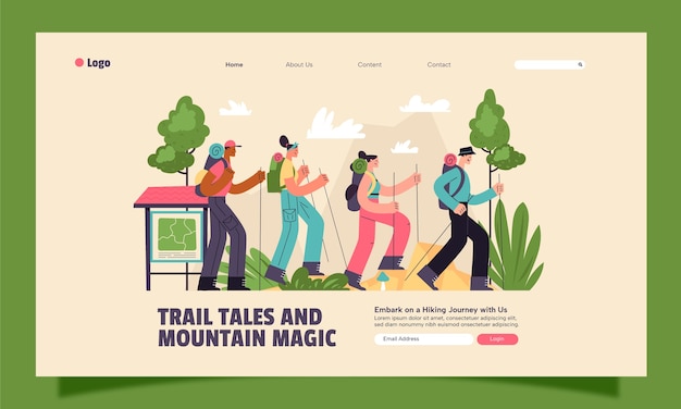 Free vector flat design hiking adventure landing page