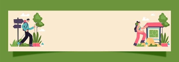 Бесплатное векторное изображение Плоский дизайн пешеходного приключенческого баннера