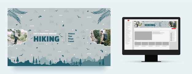 無料ベクター フラット デザイン ハイキング アドベンチャー ユーチューブ チャンネル アート