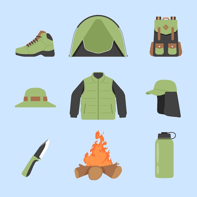 Free vector flat design hiking element set