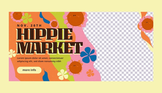 Flat design hippie market horizontal banner