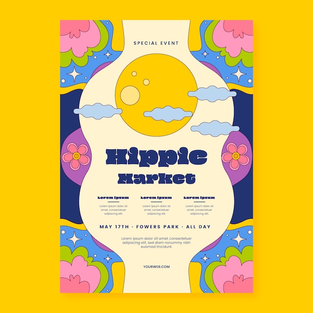 Flat  design hippie market poster template