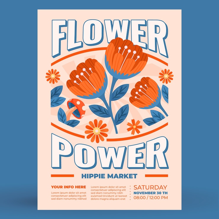 Free Vector flat design hippie market poster template
