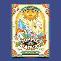 Free vector flat design hippie market poster template