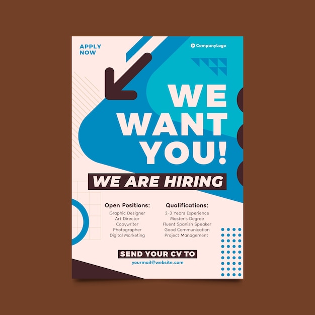 Flat design hiring poster and flyer template