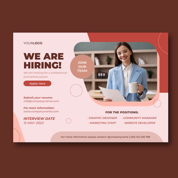 Flat design hiring poster template