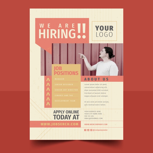 Flat design hiring poster template