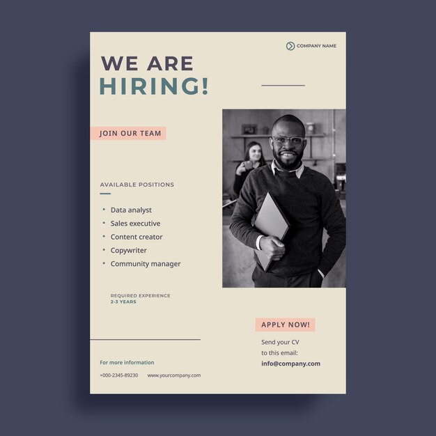 Flat design hiring poster template