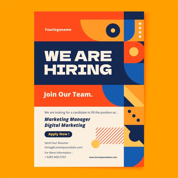 Flat design hiring poster template