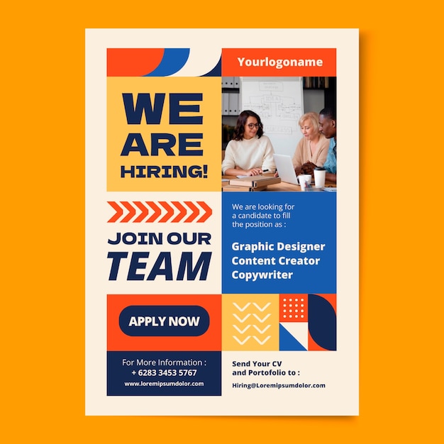 Flat design hiring poster template