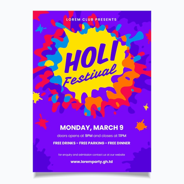 Free vector flat design holi festival flyer template