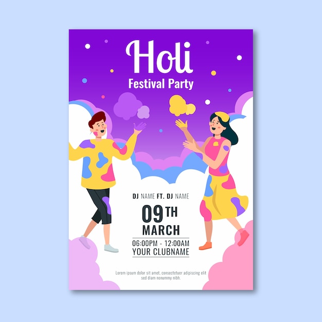 Flat design holi festival flyer template