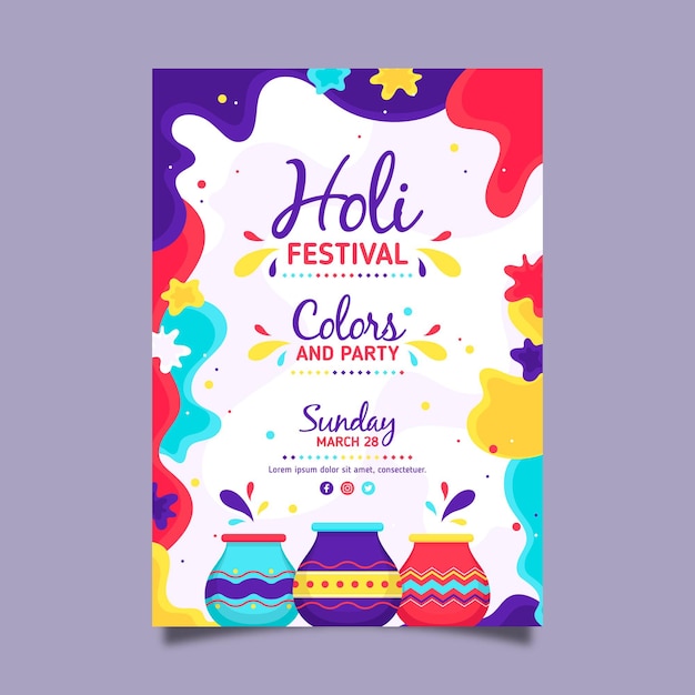 Flat design holi festival flyer template