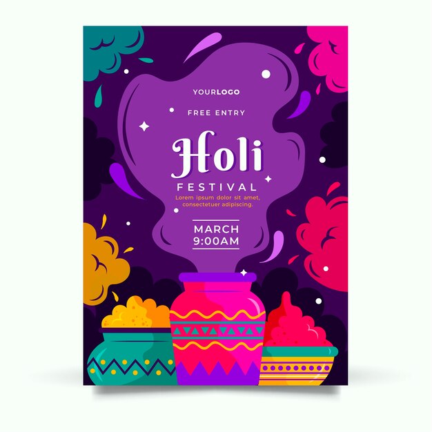 Flat design holi festival poster template