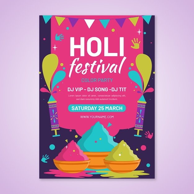 Flat design holi festival poster template