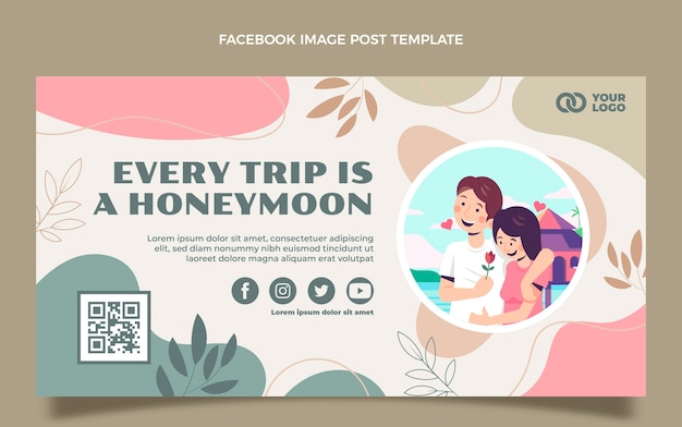 Flat design honeymoon facebook post template