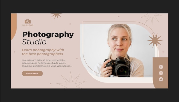 Vettore gratuito modello di fotografia banner orizzontale design piatto
