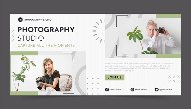 Flat design horizontal banner photography  template